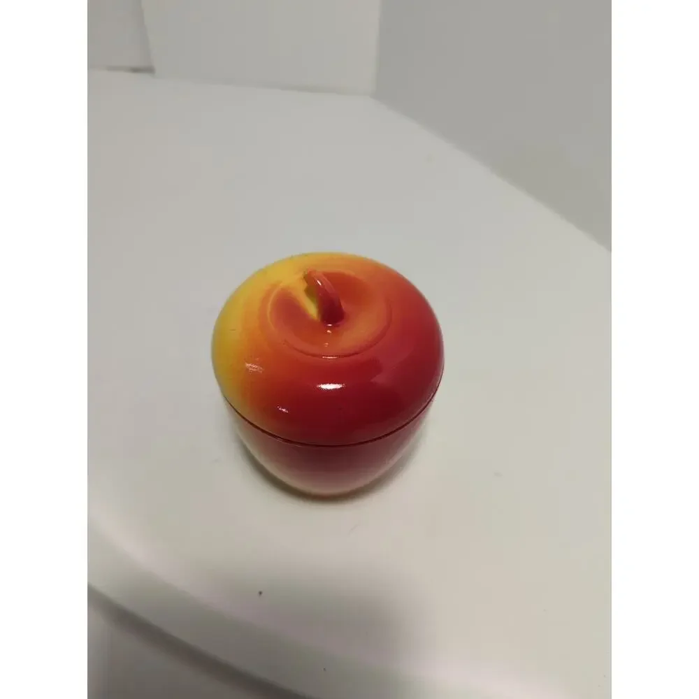 Hazel Atlas Apple Milk Glass Covered Sugar Bowl Jam Jar Red Yellow 4"H Vintage - Picture 2 of 9